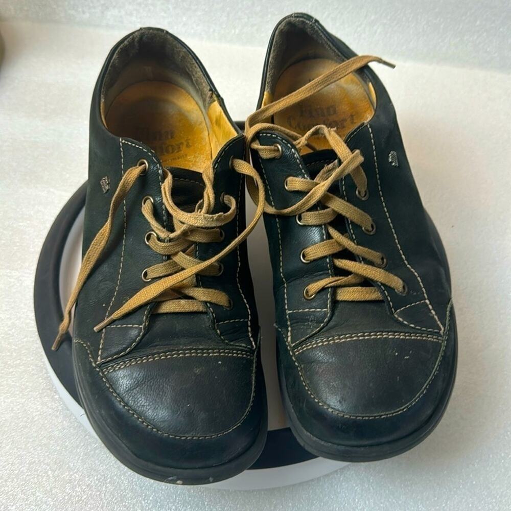 Finn Comfort 7 Shoe Lace Up Leather Sneaker Women’s Black Cushion